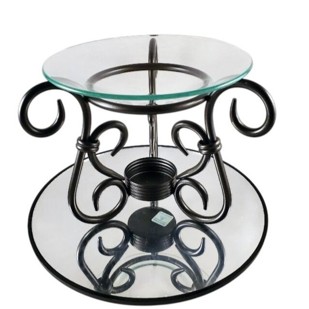 Vintage PartyLite Aroma Melts Warmer Antique Brass Glass Scroll Holder Y2K